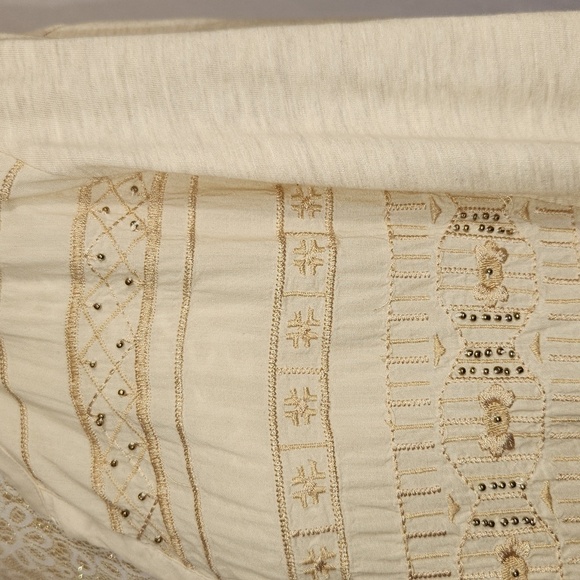 Style & Co Top Button Down Cream Beaded Long Roll Tab Sleeve Embroidered SZ M - Picture 6 of 12